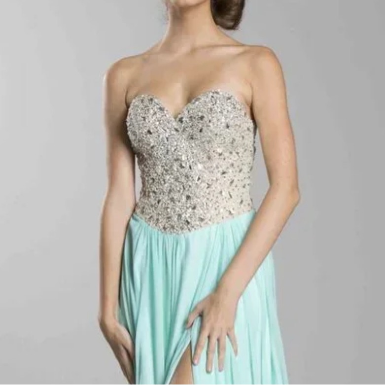 New Green And Blue Embellished Strapless